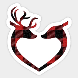 Red Plaid Deer Buck and Doe Heart Winter Gifts: Pillows, Bedding, Mugs & More! Sticker